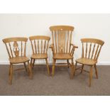 Mixed set of four beech farmhouse style chairs