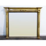 Regency gilt wood and gesso over mantel mirror, twist column pilasters with floral mounts,