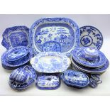 19th century and later blue and white ceramics comprising 'Morea' pattern tureen dish,