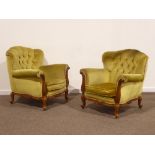 Pair 20th century French style walnut armchairs,