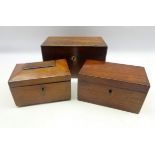 Victorian mahogany tea caddy fitted with two covered containers,