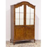 20th century figured walnut double wardrobe, shaped top, two astragal mirror glazed doors, W112cm,