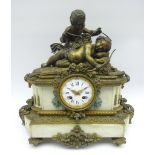 Late 19th century gilt metal and alabaster figural mantel clock,