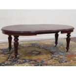 Early Victorian mahogany oval telescopic extending dining table with two additional leaves,