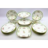 Mid 19th century Minton & Hollins dessert service decorated with sprays of flowers within green