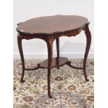 Victorian rosewood centre table, shaped moulded top inlaid with trailing foliage,