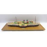 Scale model of the paddle steamer 'Waverley' 76cm long on a wooden base.