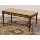 Rectangular marble top coffee table set with Limoges style porcelain plaques, 102cm x 48cm,