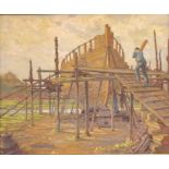 Walter J Hall (British 1866-1947): The Shipyard, oil on canvas signed and dated 1924,