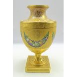 Early 19th century Berlin baluster vase, heavily gilded with winged masks, scrolls,