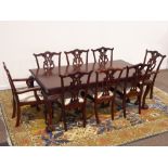 Chippendale style mahogany dining table, rectangular gadroon moulded top,