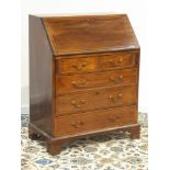 Edwardian mahogany and satinwood banded bureau, fall front enclosing fitted interior,