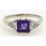 White gold amethyst and cubic zirconia ring,