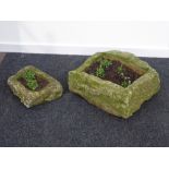 Small weather stone trough (34cm x 27cm, and a rectangular stone trough (49cm x 42cm),