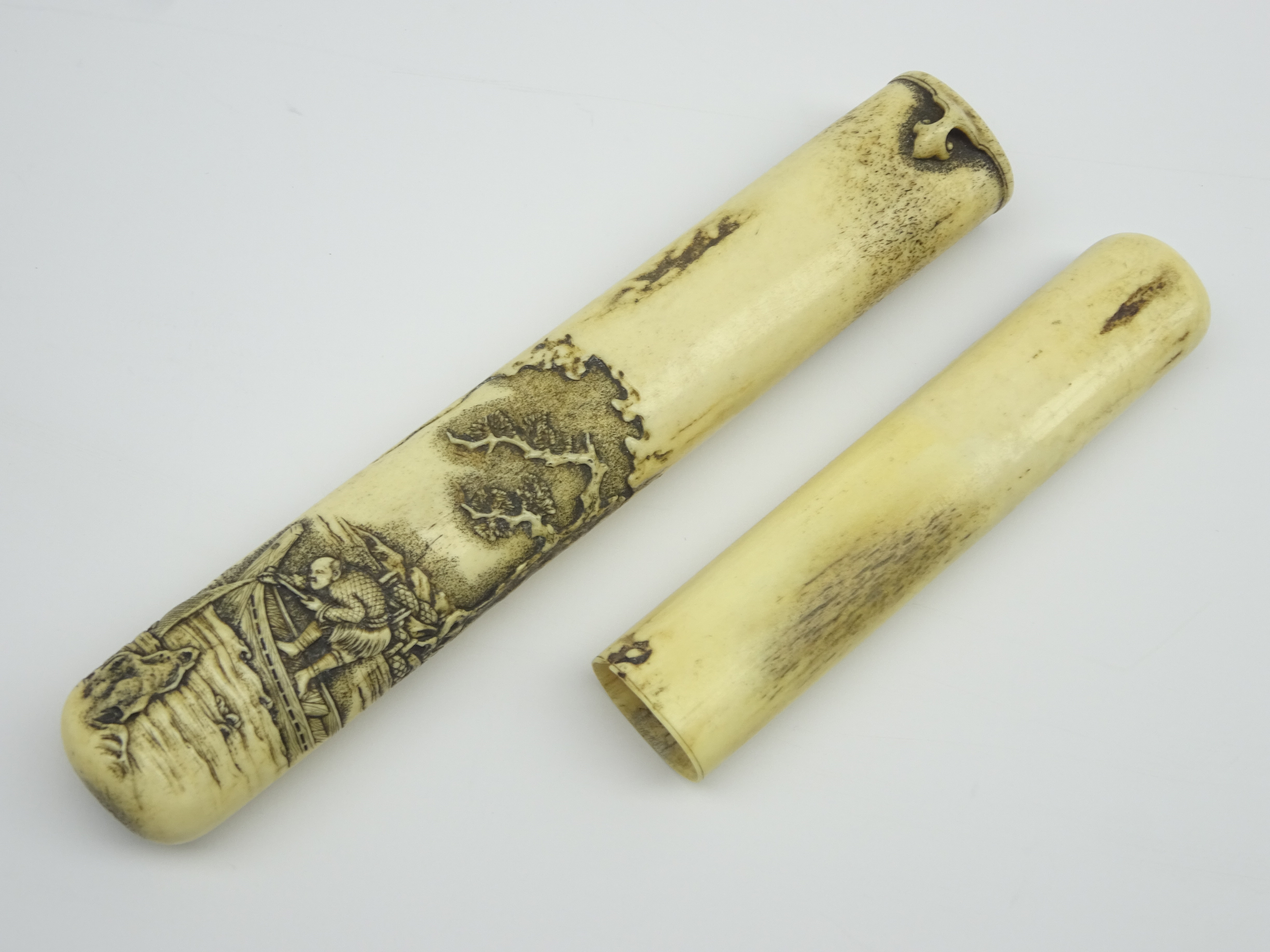 Japanese Stag Antler pipe case, - Image 2 of 2