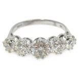 Graduating five stone diamond white gold ring, hallmarked 18ct, diamonds approx 1.