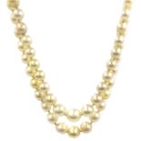 Double strand necklace with gold citrine and seed pearl clasp,