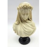 Italian carved marble bust depicting The Veiled Bride after Antonio Frilli,