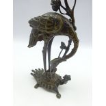 Pair of Chinese bronze 'Crane and Turtle' candlesticks, 19th Century,