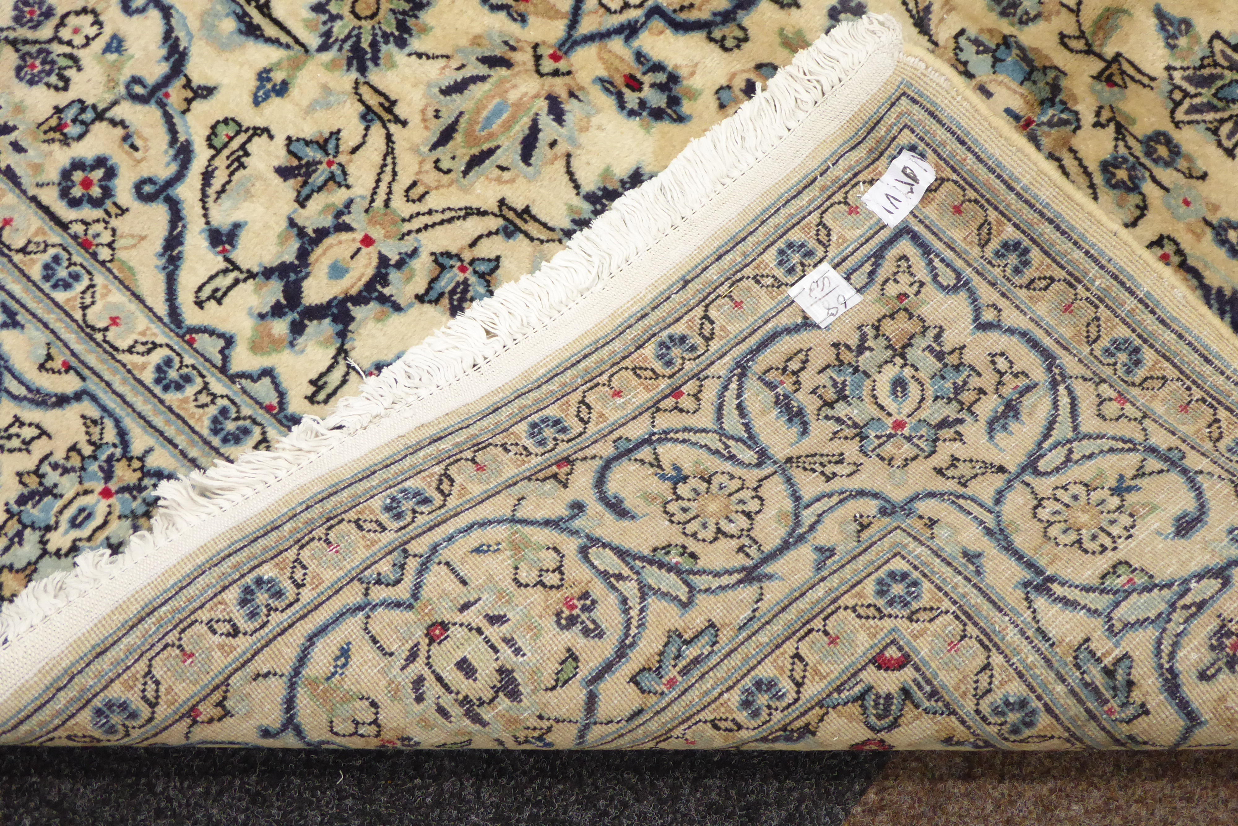 Persian Kashan rug, ivory ground with blue interlacing design, - Image 3 of 3