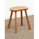 'Lizardman' oak stool, shaped seat on four octagonal splayed supports,