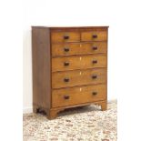 Early 19th century oak and mahogany chest, two short and four long drawers, bracket feet, W101cm,