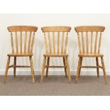 Set three beech farmhouse style dining chairs Condition Report & Further Details