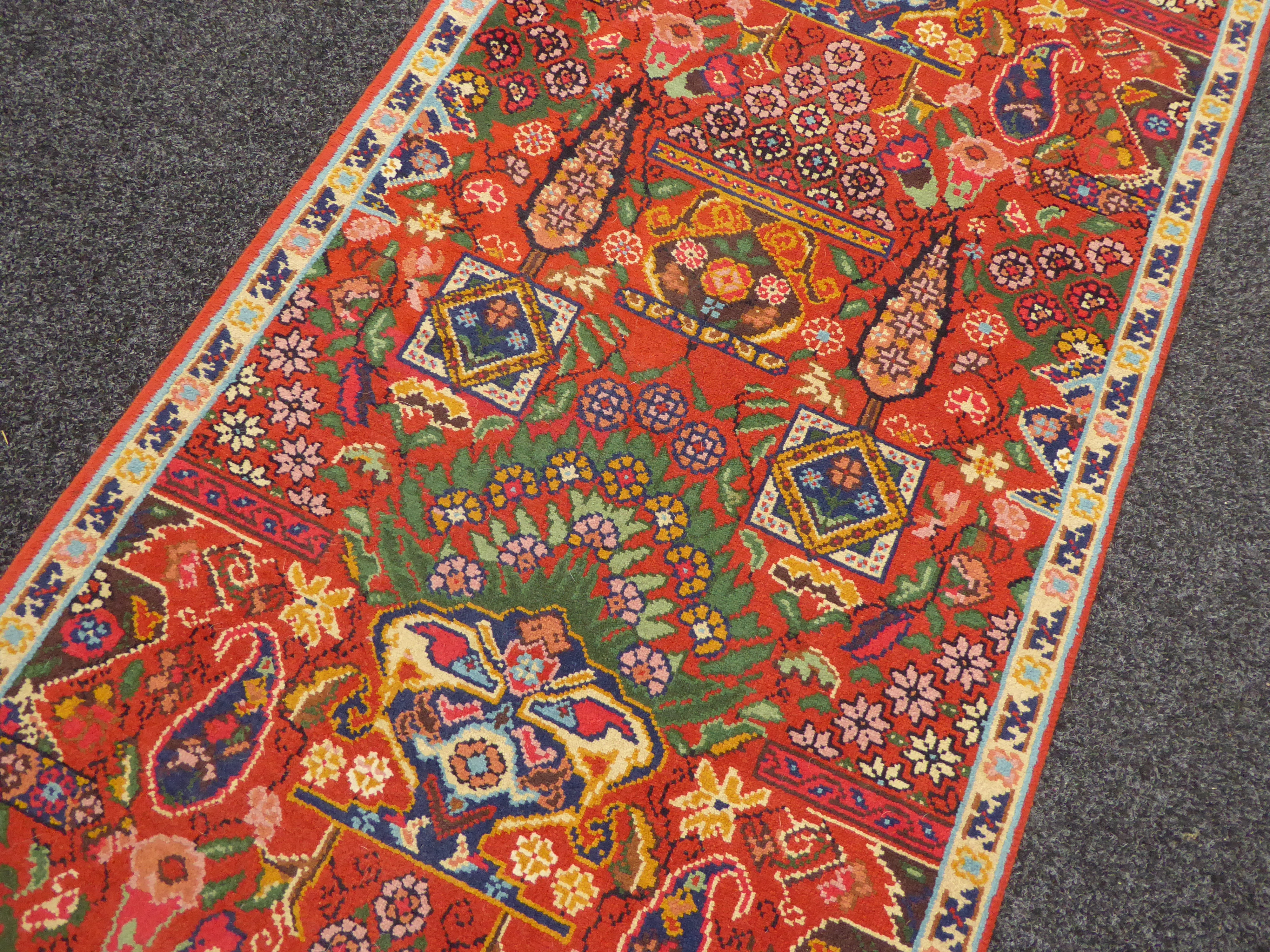 Tunisian red ground runner rug, decorated with Boteh motifs, geometric and stylised floral design, - Image 2 of 3