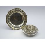 19th Century Continental glass inkwell with silver overlay and hinged cover with import marks and