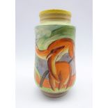 Art Deco vase hand painted with stylized Gazelles amongst foliage, stamped B.T.B.