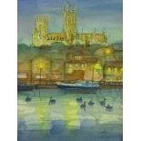 Albin Trowski (Polish 1919-2012): Lincoln Cathedral, watercolour signed and dated '88,