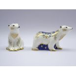 Two Royal Crown Derby Polar bear paperweights 'Alice' and 'Boris' signature edition for Connaught