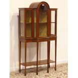 Edwardian inlaid mahogany display cabinet, canted break front, arch top with centre door,