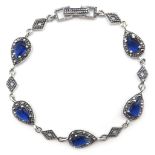 Silver blue stone and marcasite bracelet,