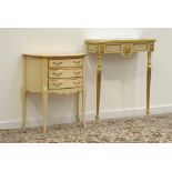 'Balzarotti Furniture' three drawer cream and gilt chest (W61cm, H70cm, D35cm),
