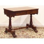 19th century mahogany sofa table, rectangular banded top above two drawers,