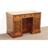 Victorian mahogany knee hole desk, rectangular moulded top over three frieze drawers,