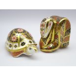Two Royal Crown Derby paperweights 'Yorkshire Rose Mother Tortoise' no.