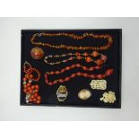 Agate and carnelian bead necklaces, amber necklace,