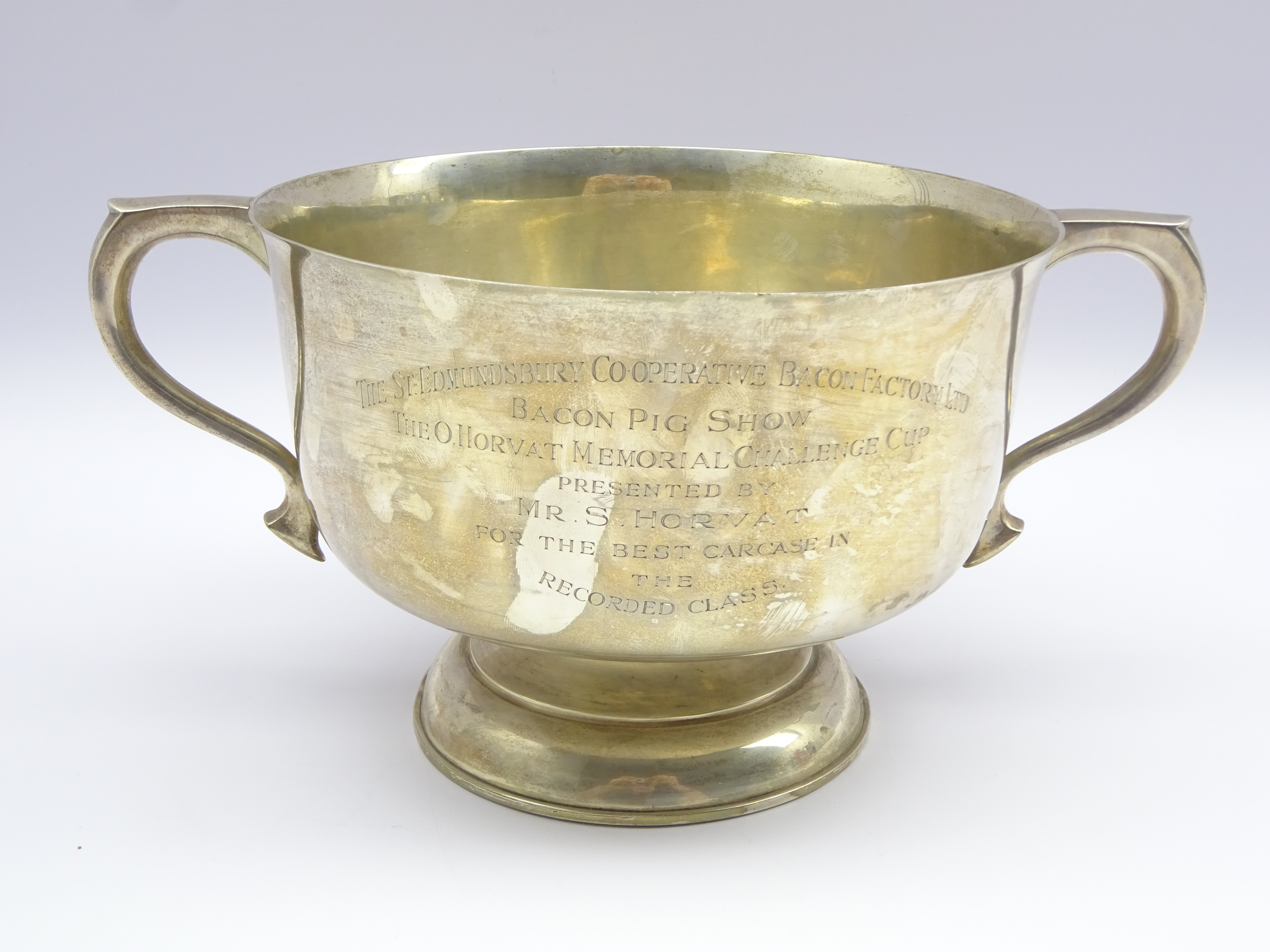 'The Horvat Memorial Challenge Cup' - An engraved 2 handled rose bowl Birmingham 1910 20cms Diam 30.