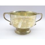 'The Horvat Memorial Challenge Cup' - An engraved 2 handled rose bowl Birmingham 1910 20cms Diam 30.