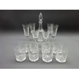Stuart Cascade pattern drinking glasses and decanter comprising seven tumblers,