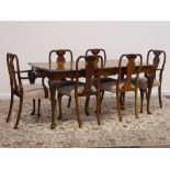 Mid 20th century Queen Anne style walnut rectangular dining table on acanthus cared cabriole
