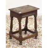 17th/18th century oak joint stool with later carving,