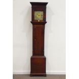 Late 18th century oak longcase clock, square brass dial with silvered chapter ring,