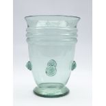 Whitefriars style vase with spiral roundels and ribbed panel with large oval pontil mark,