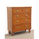 19th century chest fitted with two short and three long drawers, turned feet, W103cm, H123cm,