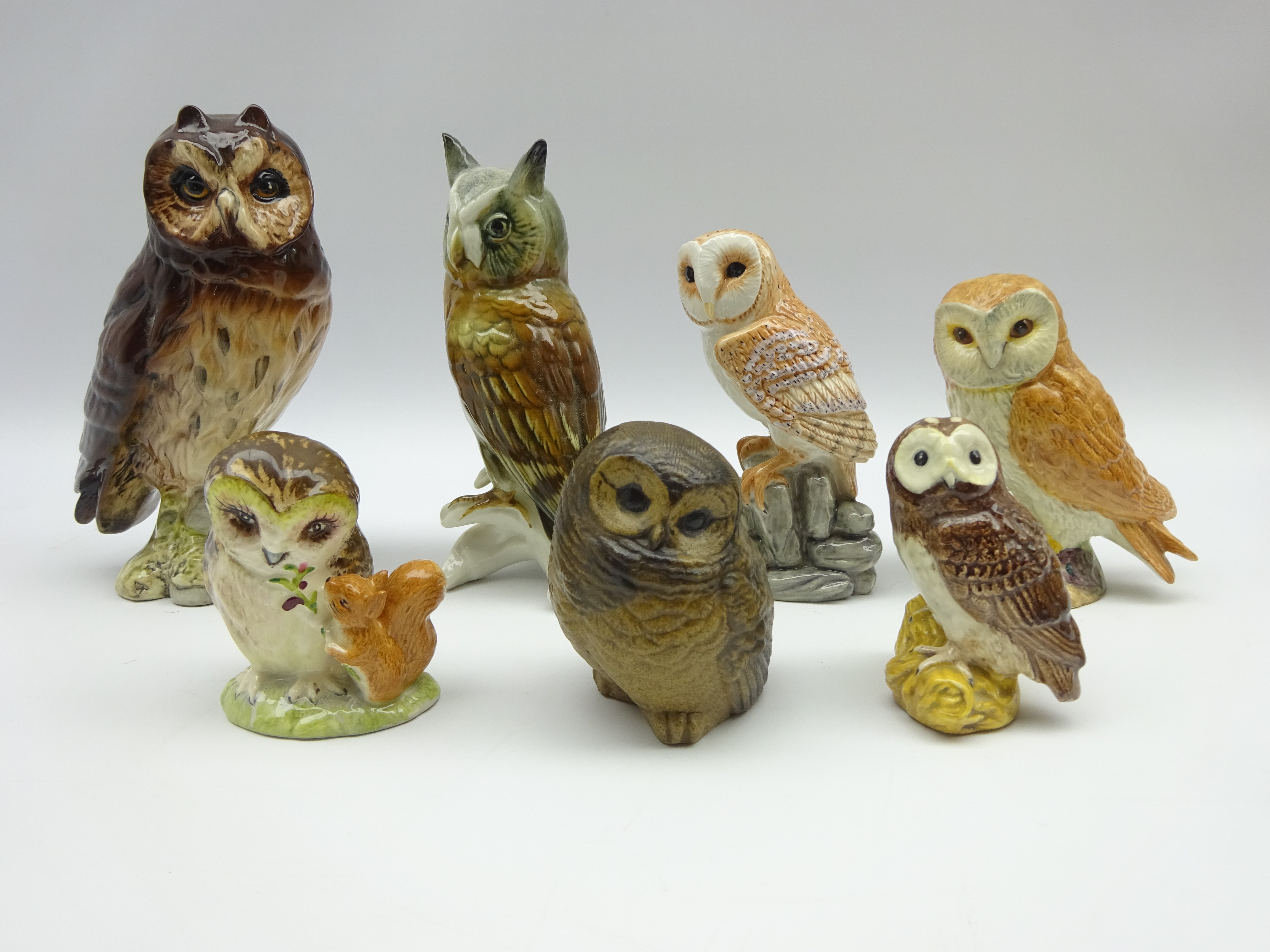 Seven porcelain owl models comprising Karl Ens no.