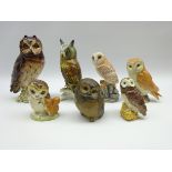 Seven porcelain owl models comprising Karl Ens no.