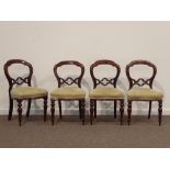 Set four Victorian mahogany dining chairs, serpentine seats upholstered in patterned chenille,